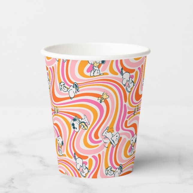 Gobelets En Papier Snoopy & Woodstock Super Vibes Motif orange (Recto)