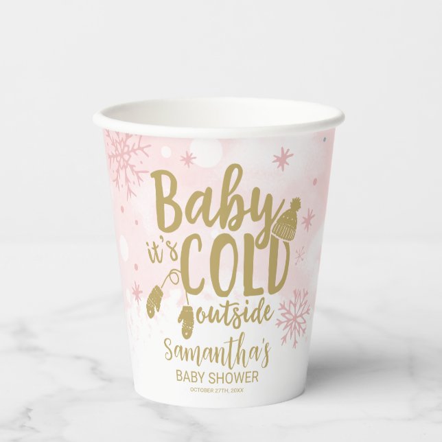 Gobelets En Papier Snowflakes Baby It's Cold Outside Baby shower (Recto)