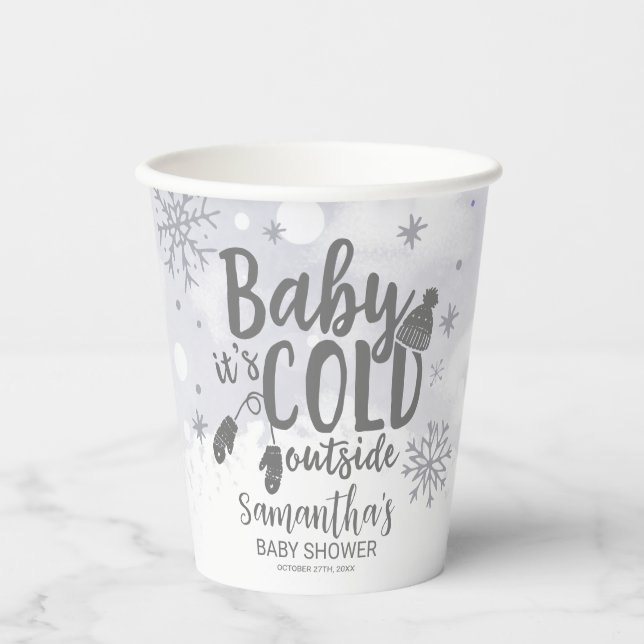 Gobelets En Papier Snowflakes Baby It's Cold Outside Baby shower Pape (Recto)