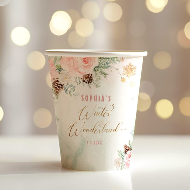 Gobelets En Papier Snowflakes hiver merveilleuse fille anniversaire (Créateur téléchargé)