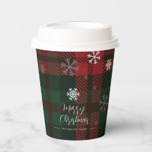 Gobelets En Papier Snowflakes Plaid Motif hiver personnalisé