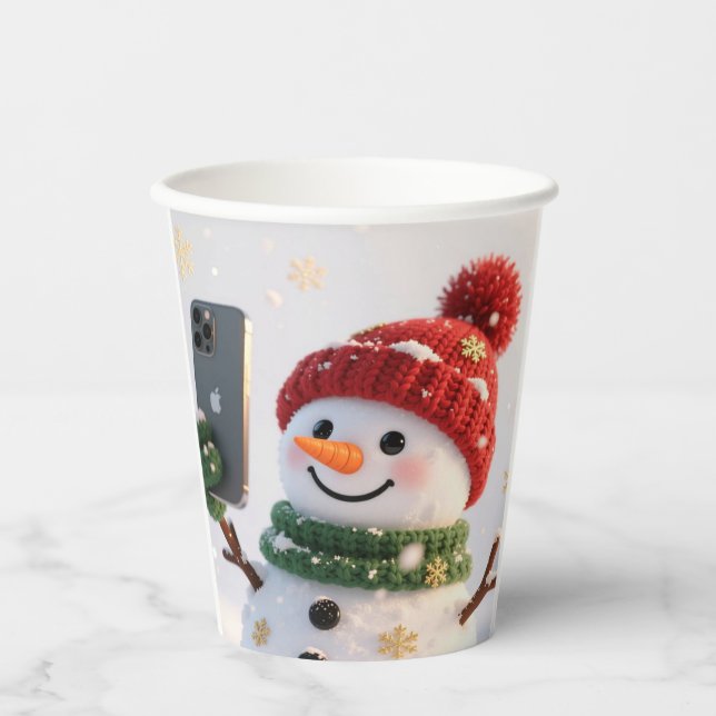 Gobelets En Papier Snowman Selfie Holiday Paper Cup (Recto)