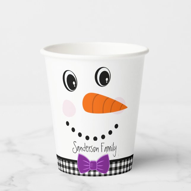 Gobelets En Papier Snowman Visage violet Bowple Buffalo noir Plaid (Recto)