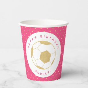Gobelets En Papier Soccer Party Sports Nom personnalisé en or et rose