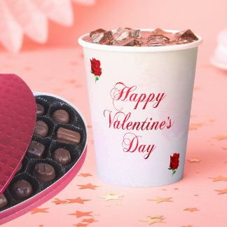 Gobelets En Papier Soft Pastel Heureuse Sainte-Valentin Red Roses Par