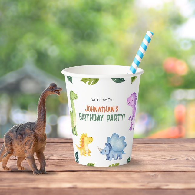 Gobelets En Papier Soirée Anniversaire de enfant Dinosaure aux couleu (Cute Colorful Dinosaur Kids Birthday Party Paper Cups)