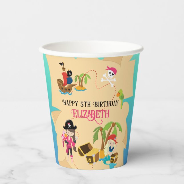 Gobelets En Papier Soirée d'anniversaire personnalisée pour fille ros (Recto)