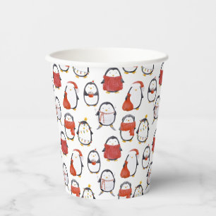 Gobelets En Papier Soirée de Noël Motif des Pingouins Festifs