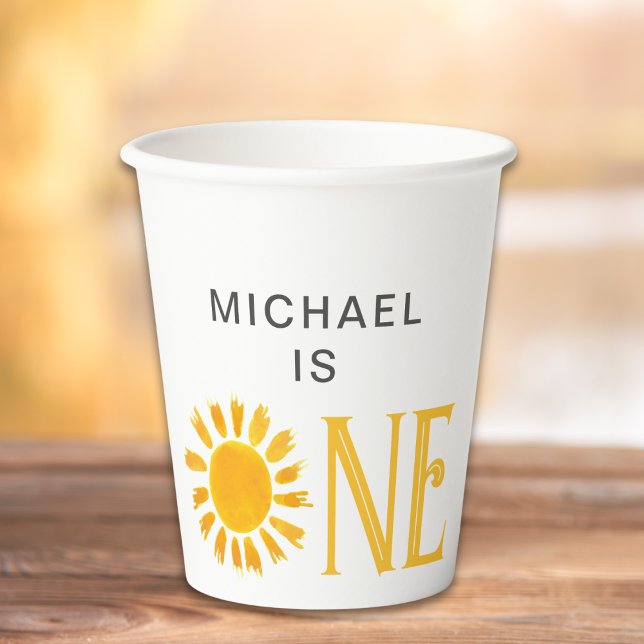 Gobelets En Papier Soirée personnalisée Soleil Jaune Premier Annivers (Créateur téléchargé)