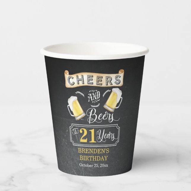 Gobelets En Papier Soirées et bières à 21 ans fête d'anniversaire (Recto)