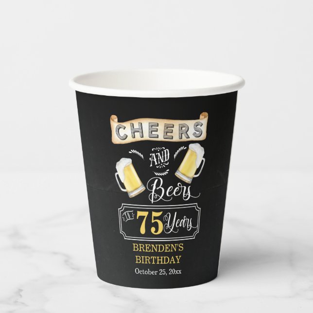 Gobelets En Papier Soirées et bières à 75 ans fête d'anniversaire (Verso)