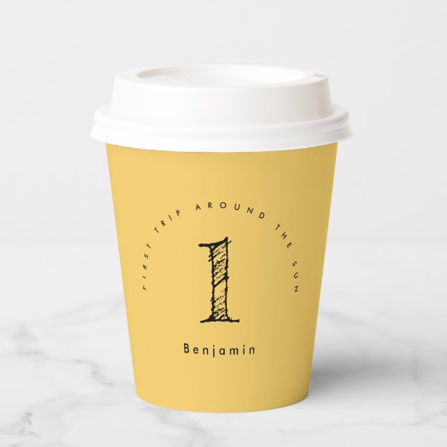 Gobelets En Papier soleil 1er anniversaire aquarelle soleil (Recto)