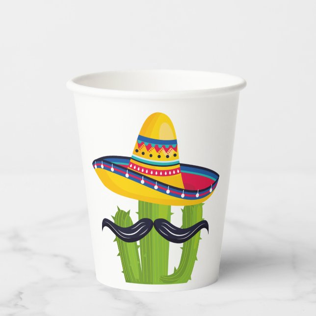 Gobelets En Papier Sombrero portant Cactus avec Moustache (Recto)