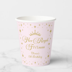 Gobelets En Papier Son Altesse Fiveness Or Princesse 5e Anniversaire