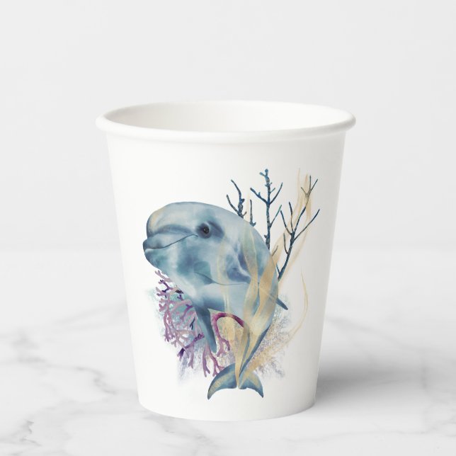 Gobelets En Papier Sous la mer Aquarelle Dauphin Océan Marine Vie (Recto)