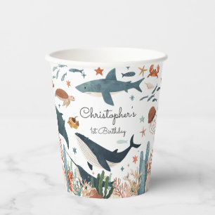 Gobelets En Papier Sous la mer Baleine requin Vie marine 1er annivers