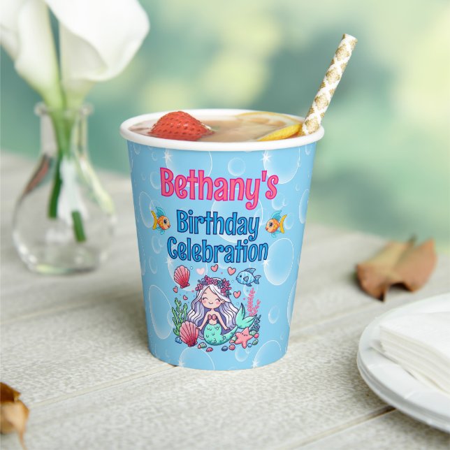 Gobelets En Papier Sous la mer Sirène Anniversaire (Insitu)