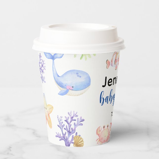 Gobelets En Papier Sous Le Baby shower De La Mer Animaux (Recto)