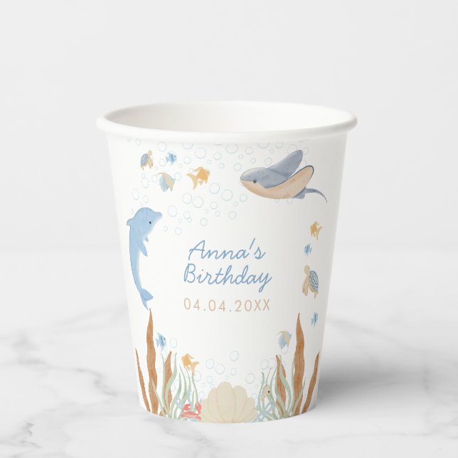 Gobelets En Papier Sous le parti Anniversaire de enfant de la mer (Recto)