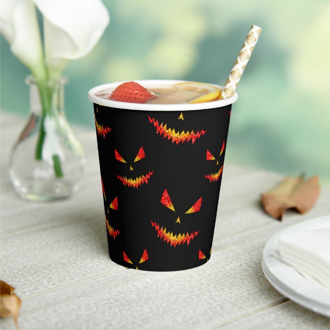 Gobelets En Papier Sparkly Jack O'Lantern face motif Halloween (Insitu)