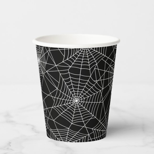 Gobelets En Papier Spiderweb Halloween noir et blanc (Recto)