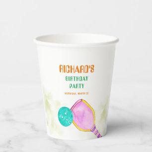 Gobelets En Papier Sports Party Watercolor Pickleball thème Anniversa