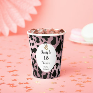 Gobelets En Papier Spots de vache noire, Gold Rose & Horseshoe Annive