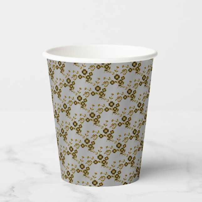 Gobelets En Papier Spray floral style 1, TASSE D'ARGENT-GOLD-PAPIER (Recto)