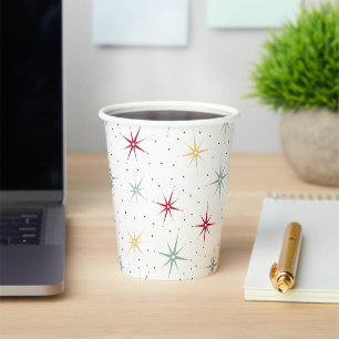 Gobelets En Papier Starburst atomique coloré mi-siècle rétro