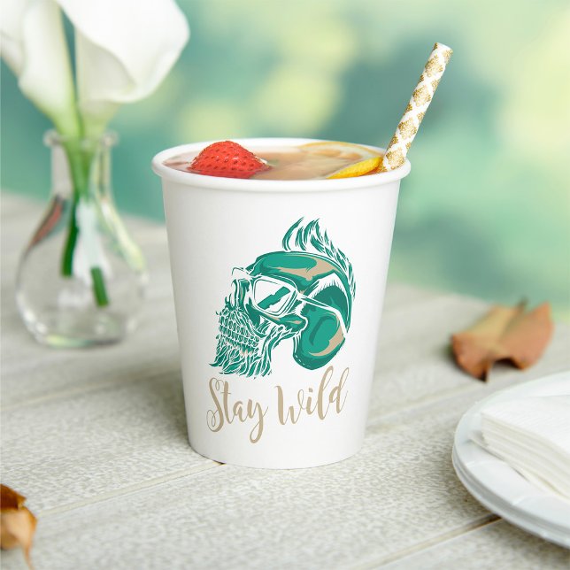 Gobelets En Papier Stay Wild Modern Bearded Skull (Créateur téléchargé)