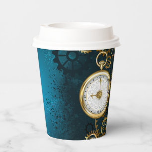 Gobelets En Papier Steampunk Arrière - plan turquoise avec Gears