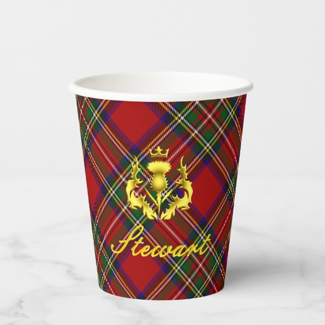 Gobelets En Papier Stewart Tartan & Gold Crowned Thistle (Recto)