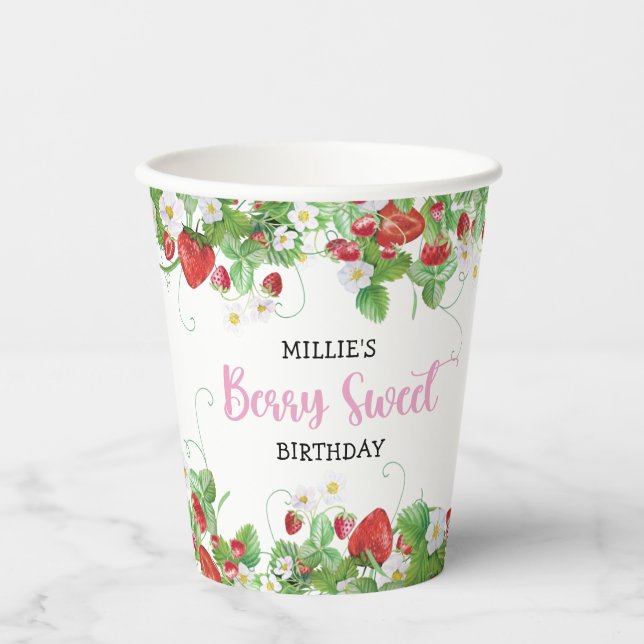 Gobelets En Papier Strawberry Berry Sweet Birthday (Recto)