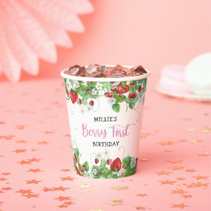 Gobelets En Papier Strawberry First Birthday