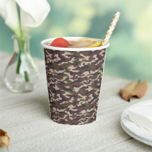 Gobelets En Papier Style de fête Camouflage Vert, Brown, Noir
