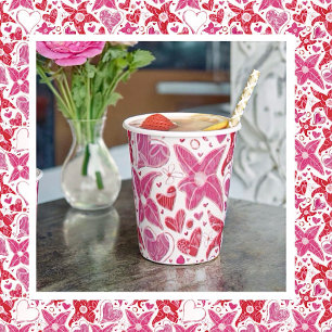 Gobelets En Papier Style Différent De Fleur & Coeurs Motif