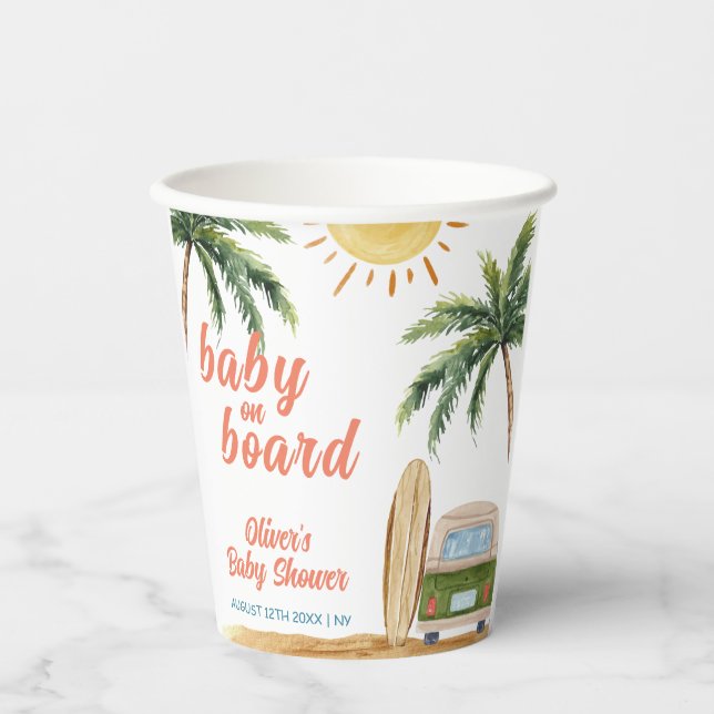 Gobelets En Papier Summer Boho Surf Plage Van Baby shower (Recto)