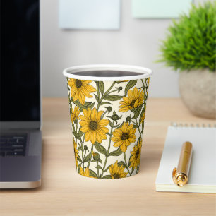 Gobelets En Papier Sunroot, tournesol sauvage sur blanc