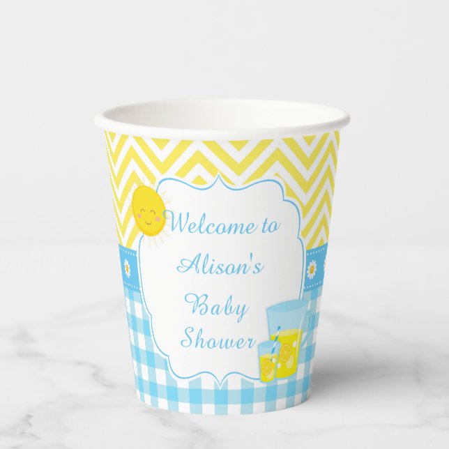 Gobelets En Papier Sunshine et Lemonade Baby shower bleu et jaune (Recto)