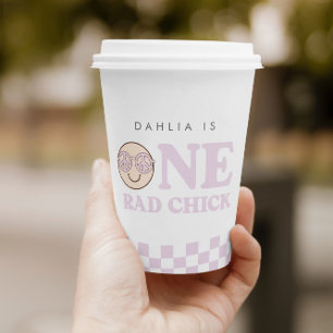 Gobelets En Papier Super fille À damiers visage heureux   1er anniver