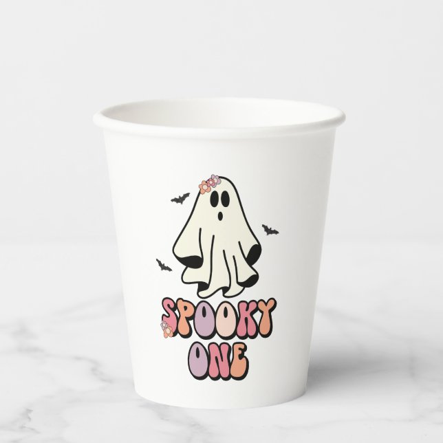 Gobelets En Papier super Ghost retro Halloween Éffrayant Un Anniversa (Recto)