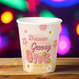 Gobelets En Papier Super une marguerite rétro 1er anniversaire imprim