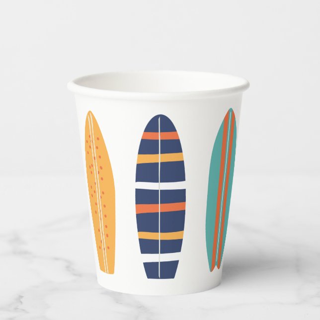 Gobelets En Papier Surfs Up Retro Beach Surfboard Tasses en papier (Recto)