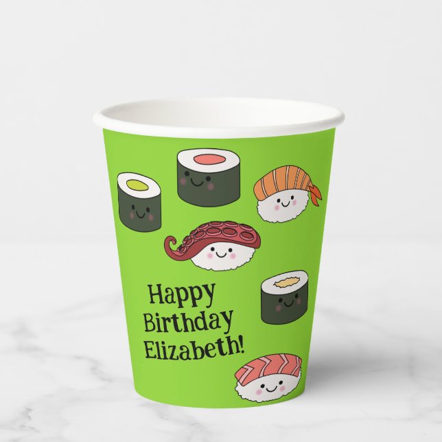 Gobelets En Papier Sushi Cartoon Kawaii Cute Anniversaire de enfant P (Recto)