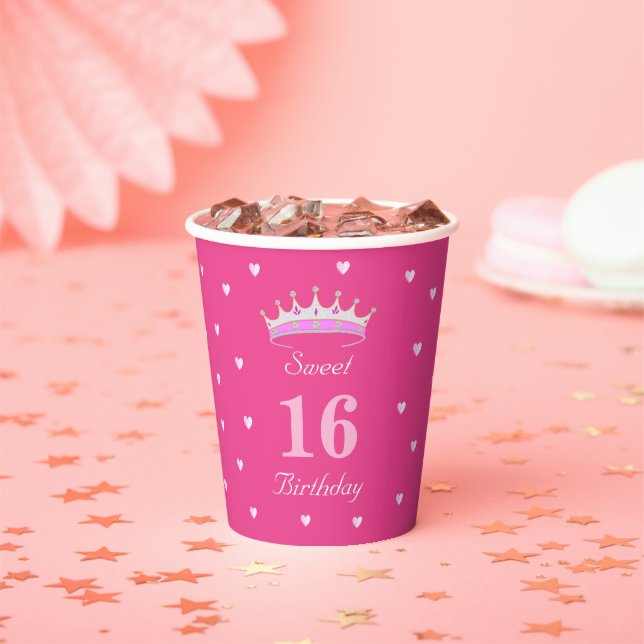 Gobelets En Papier Sweet 16 Anniversaire en rose (Insitu)