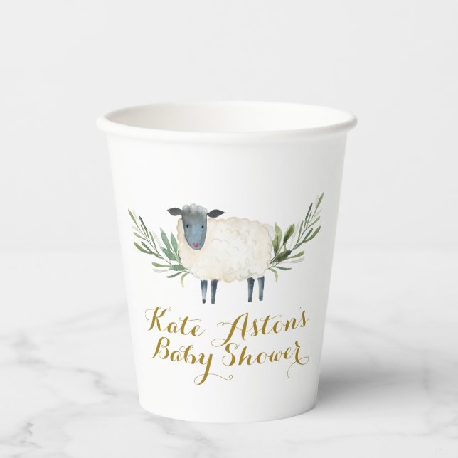 Gobelets En Papier Sweet Little Lamb Vert Baby shower papier Coupe (Recto)