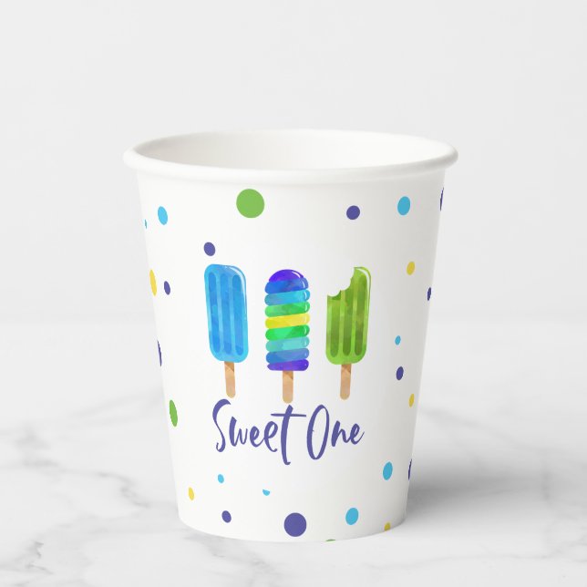 Gobelets En Papier Sweet One 1er anniversaire bleu vert (Recto)