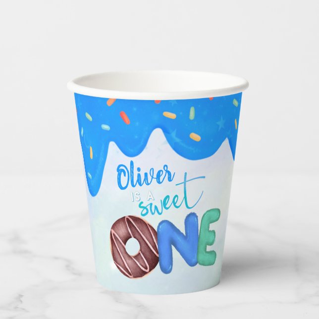 Gobelets En Papier Sweet One blue Frosting premier anniversaire du ga (Recto)