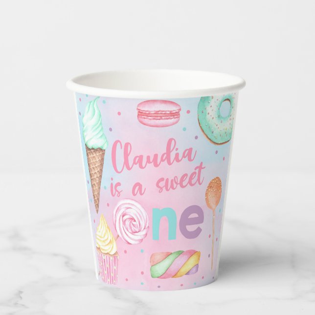 Gobelets En Papier Sweet One girl 1er fête d'anniversaire tasse de pa (Recto)