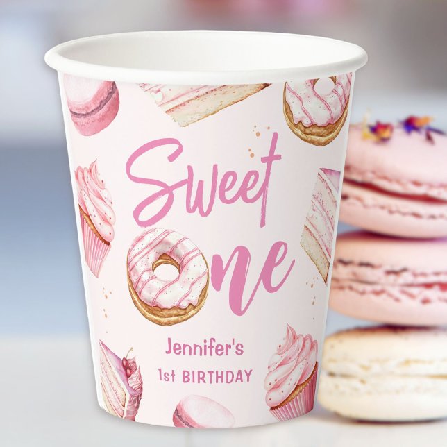 Gobelets En Papier Sweet One Rose mignon Donuts Fille 1er anniversair (Créateur téléchargé)
